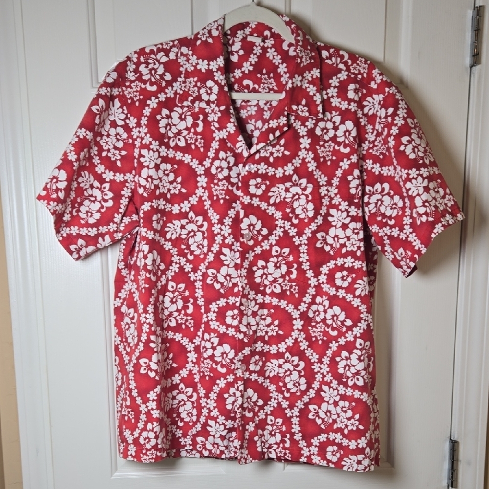 Source Unknown Lg Vtg Red & White HAWAIIAN SHIRT 🌸 LAZY DAYS BEACH OR BBQ VIBES - Picture 4 of 9
